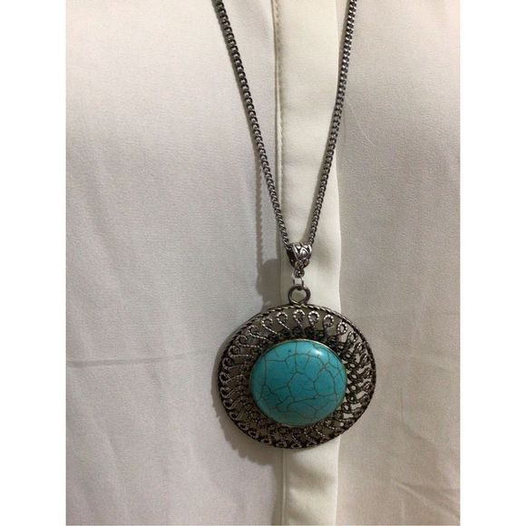 Vintage Artisan Turquoise Pendant Necklace 🍁🌸 - Picture 2 of 14
